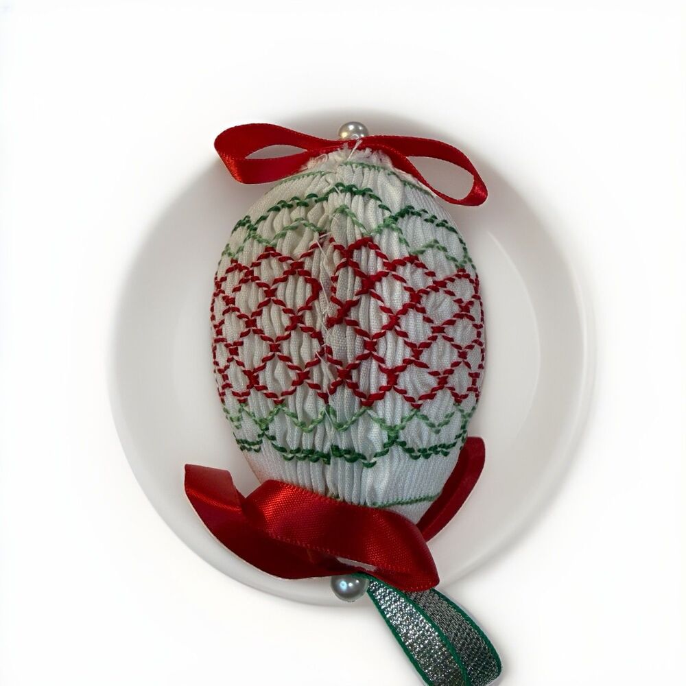 Smocked Christmas Ornament Handmade Vintage